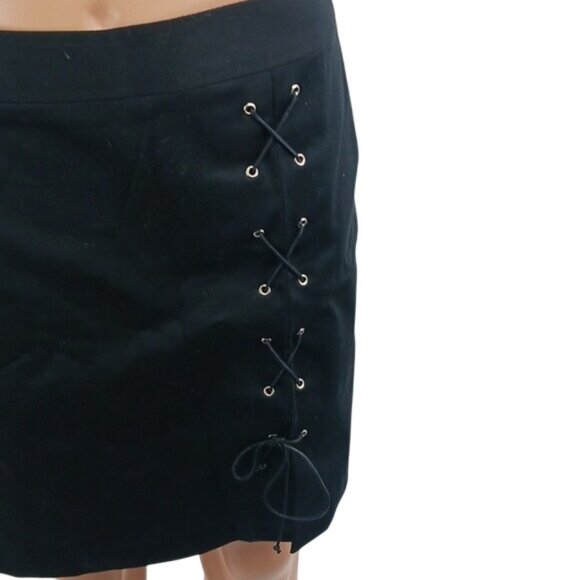 Cache Black Mini Skirt Womens Size 4 Lace-Up Side Detail Bodycon Y2K Sexy - Picture 2 of 6
